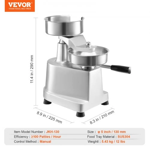 VEVOR Burgerių paplotėlių presas JKH-130, 13 cm, nerūdijantis plienas, su 1000 paplotėlių lapelių