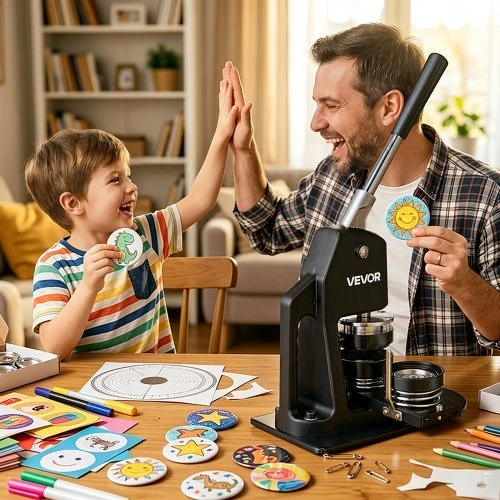 Koduva Button makerio mašina VEVOR, 1 ir 2,25 col. ženkliukų gaminimo rinkinys su 500 dalių ir pjovikliais