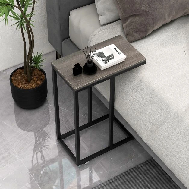Sofa Promotion C formos šoninis staliukas su metaliniu rėmu, pilkas