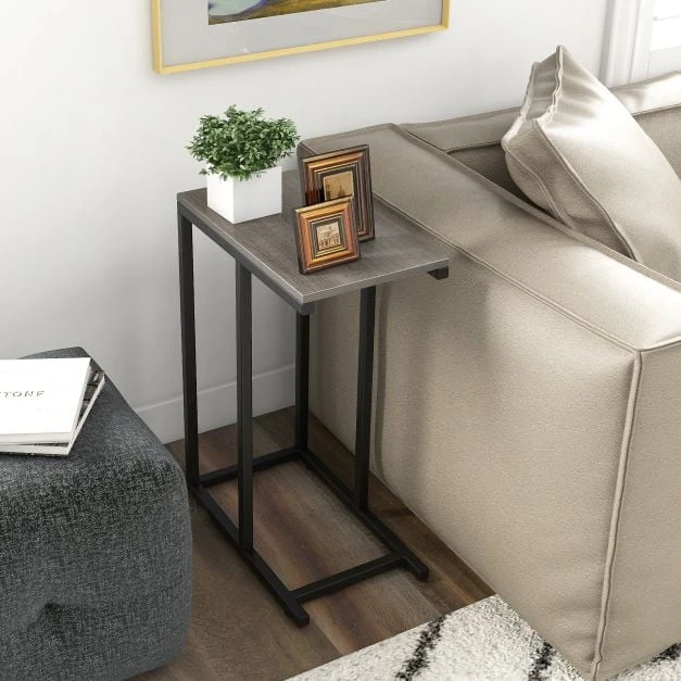 Sofa Promotion C formos šoninis staliukas su metaliniu rėmu, pilkas