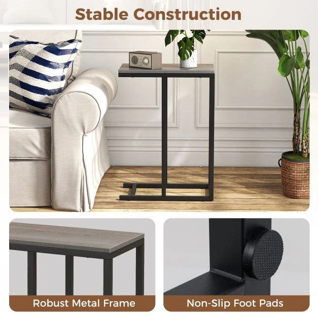 Sofa Promotion C formos šoninis staliukas su metaliniu rėmu, pilkas