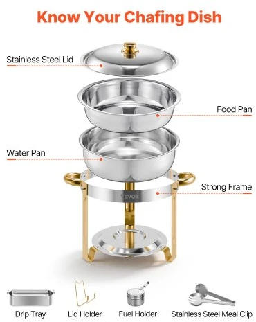 Koduva Chafing dish komplektas VEVOR, 5 Qt, 4 vnt., nerūdijančio plieno, auksinis