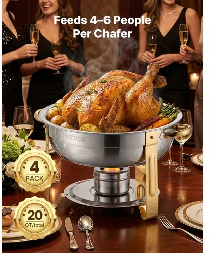 Koduva Chafing dish komplektas VEVOR, 5 Qt, 4 vnt., nerūdijančio plieno, auksinis