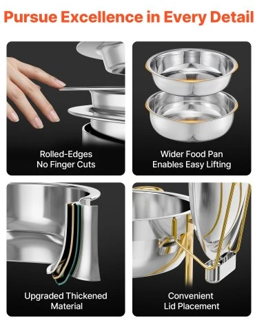 Koduva Chafing dish komplektas VEVOR, 5 Qt, 4 vnt., nerūdijančio plieno, auksinis