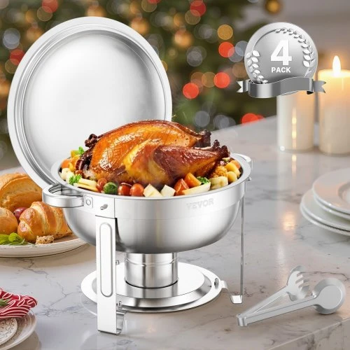 Koduva Chafingo indų rinkinys VEVOR, 5 Qt, 4 vnt., nerūdijančio plieno, sidabrinis