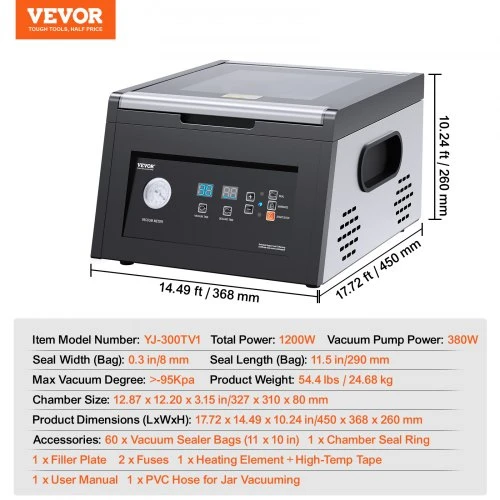 VEVOR Chamber vacuum sealer YJ-300TV2, 380 W, 290 mm