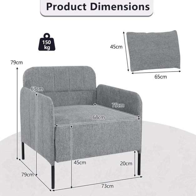 Promotion Chenille Vienvietė Sofa su Pagalvėle Pilka