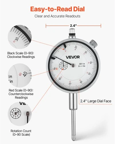 VEVOR Ciferinis matuoklis su metaliniu pagrindu, 0,03 mm tikslumas, 0-25,4 mm