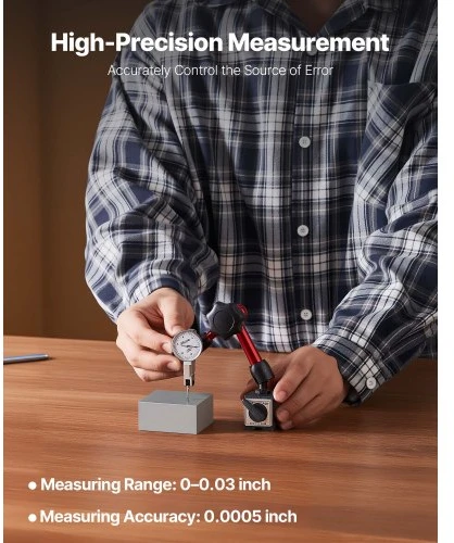 Koduva Ciferinis svirtinis indikatorius VEVOR su universaliu magnetiniu pagrindu ir dėklu, 0,01 mm, 0-0,76 mm