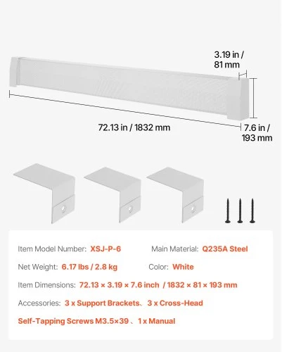 VEVOR Cokolinio šildytuvo priekinis dangtis XSJ-P-6, 183 cm, baltas, plienas