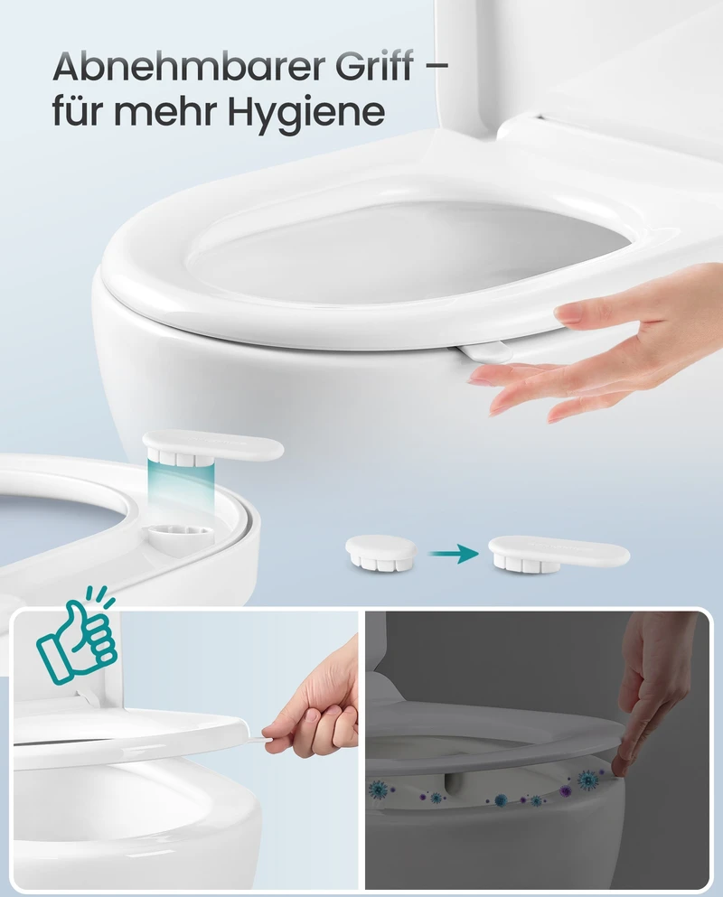 Koduva D formos tualeto sėdynė su lėto nusileidimo funkcija, PP plastikas, balta, 42,5 x 36,8 cm