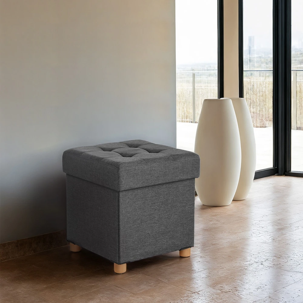 Songmics Daiktadėžė-pufas, sulankstomas, 38 x 38 x 40 cm, 37 l, iki 300 kg, skalūno pilka