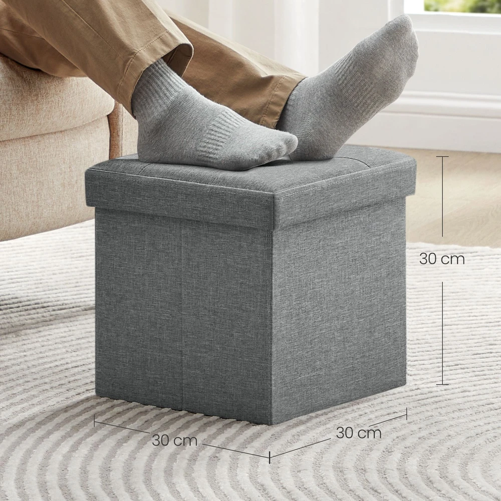 Songmics Daiktadėžė-pufas, šviesiai pilka, 30 x 30 x 30 cm, 22 l, iki 130 kg