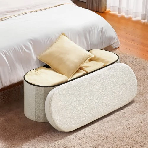 Koduva Daiktadėžė-pufas VEVOR, sulankstomas, teddy fleece apmušalas, smėlio spalvos, 110 x 38 x 38 cm