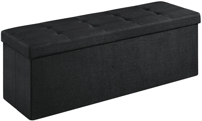Songmics Daiktadėžė su sėdyne, juoda, lino imitacija, MDF, 110 x 38 x 38 cm