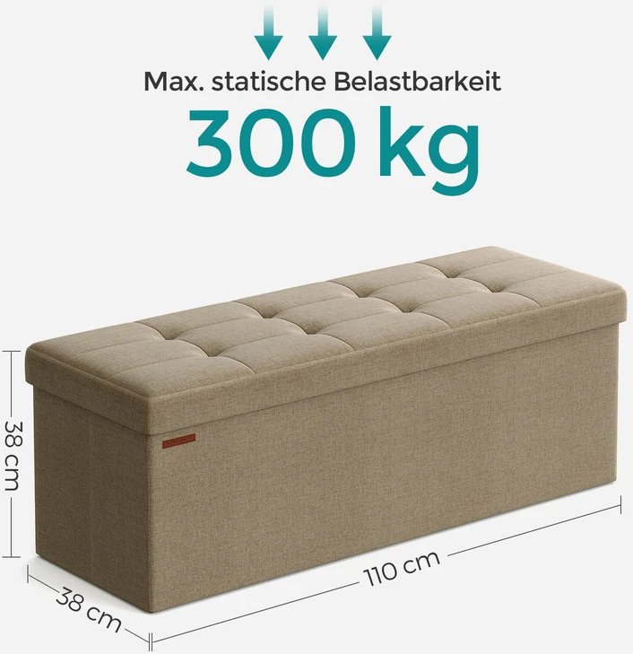Songmics Daiktadėžė-suoliukas su laikymo vieta, kupranugario ruda, 38 x 110 x 38 cm, 131 l