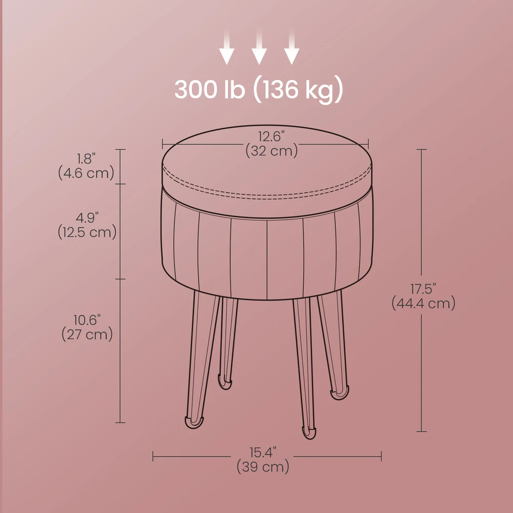 Koduva Daiktadėžė-taburetė, apvali, rožinė, aksomas, Ø39 cm, aukštis 44,4 cm