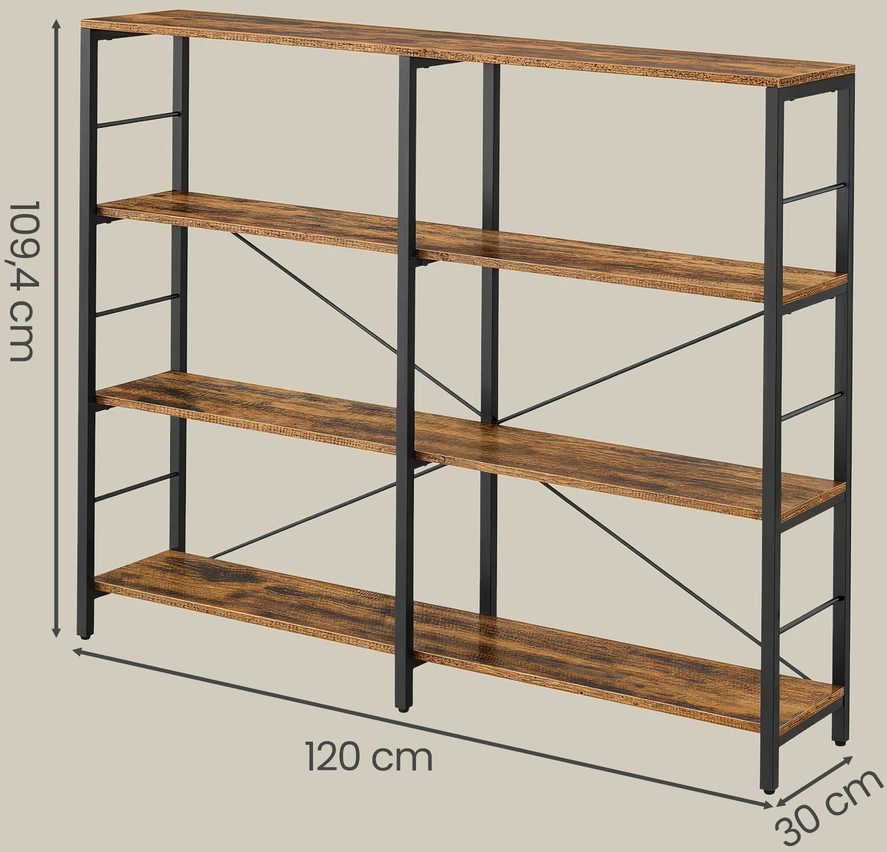 Songmics Daiktų laikymo lentyna, 4 lentynų, medžio drožlių plokštė ir plienas, 120 x 30 x 109,4 cm