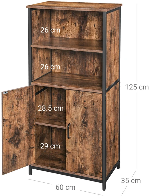Koduva Daiktų laikymo spintelė su 2 atviromis lentynomis, 60 x 35 x 125 cm, ruda/juoda