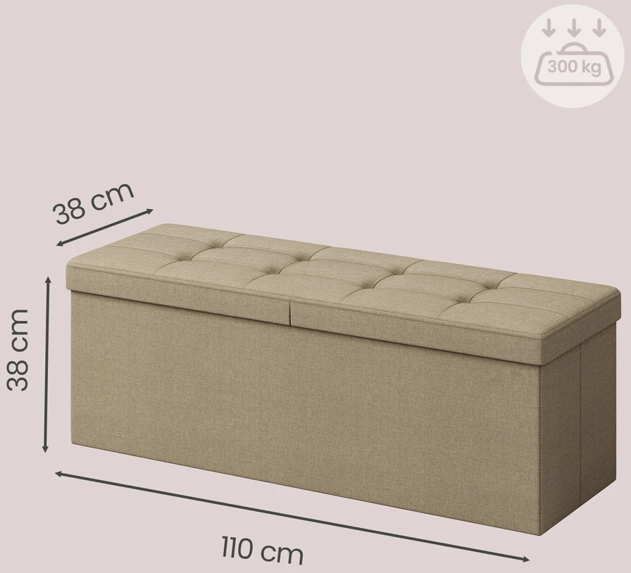 Songmics Daiktų laikymo suolas, sulankstoma sėdimoji skrynia, 38 x 110 x 38 cm, 131 l, camel ruda