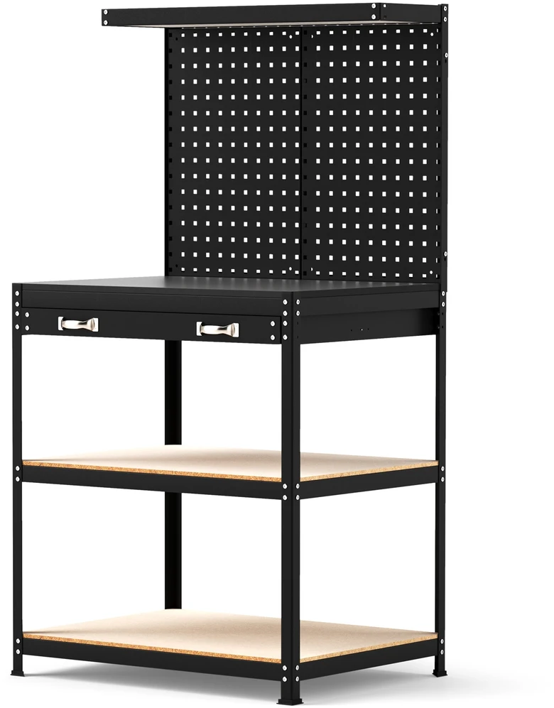 Promotion Darbo stalas su perforuota plokšte ir stalčiumi, 81 x 41 cm, juodas