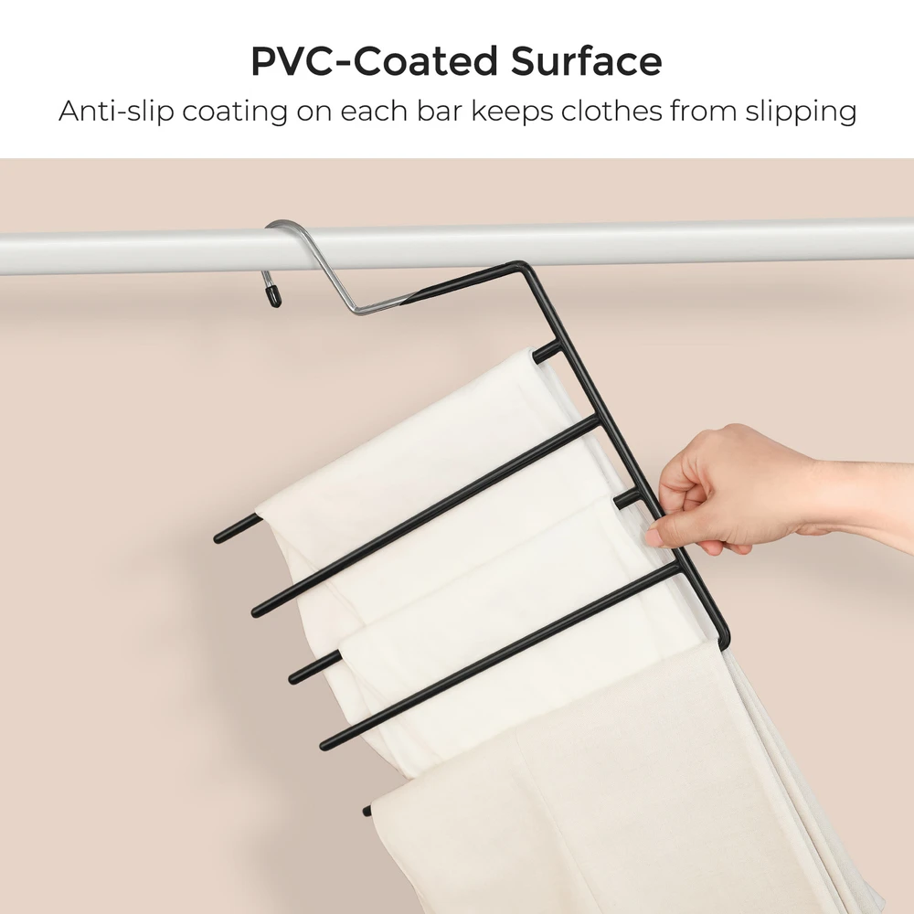 Koduva Daugiaaukštės kelnių pakabos, 4 vnt., juodos, metalas su PVC danga, 32 x 0,5 x 35 cm
