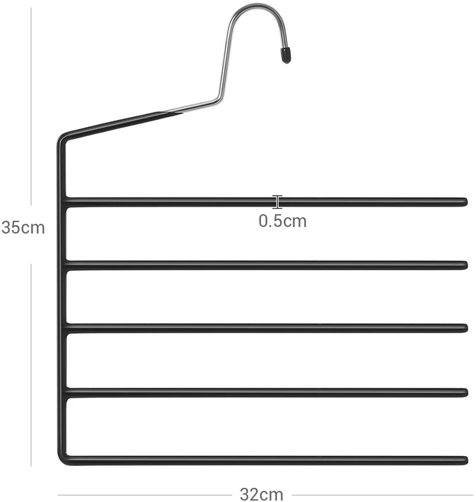 Koduva Daugiaaukštės kelnių pakabos, 4 vnt., juodos, metalas su PVC danga, 32 x 0,5 x 35 cm