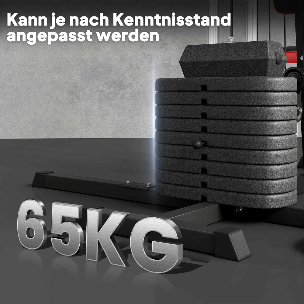 Aosom Daugiafunkcė treniruoklių stotis su 65 kg svorių bloku, reguliuojama, namų treniruotėms, plienas, juoda