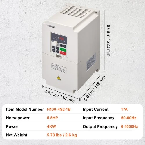 VEVOR Dažnio keitiklis H100-4S2-1B, 4 kW, 220V, 3 fazių išėjimas