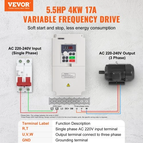 VEVOR Dažnio keitiklis H100-4S2-1B, 4 kW, 220V, 3 fazių išėjimas
