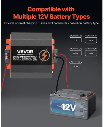 Koduva DC į DC akumuliatoriaus įkroviklis VEVOR SDC-30A, 12 V, 30 A, 375 W