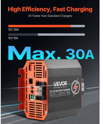Koduva DC į DC akumuliatoriaus įkroviklis VEVOR SDC-30A, 12 V, 30 A, 375 W