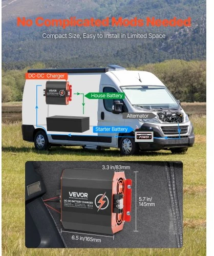 VEVOR DC į DC akumuliatoriaus įkroviklis SDC-20A, 12 V, 20 A, 250 W