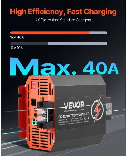 Koduva DC į DC akumuliatoriaus įkroviklis VEVOR SDC-40A, 12 V, 40 A, 500 W