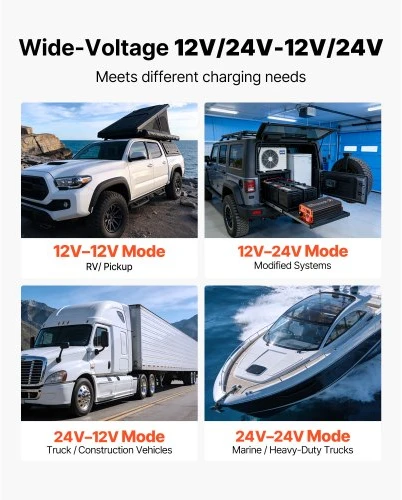 VEVOR DC į DC akumuliatorių įkroviklis C40A, 520 W, 40 A, 12V/24V