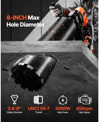 Koduva Deimantinė gręžimo mašina VEVOR Z1Z-CF-9200 su stovu, 20-200 mm, 3000 W