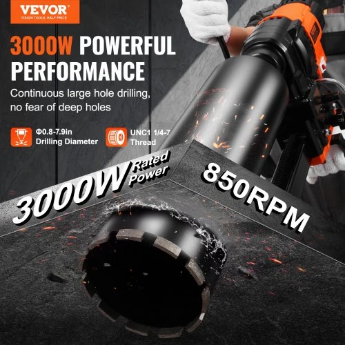 Koduva Deimantinė gręžimo staklė su stovu VEVOR, 3000 W, gręžimo skersmuo 20-200 mm