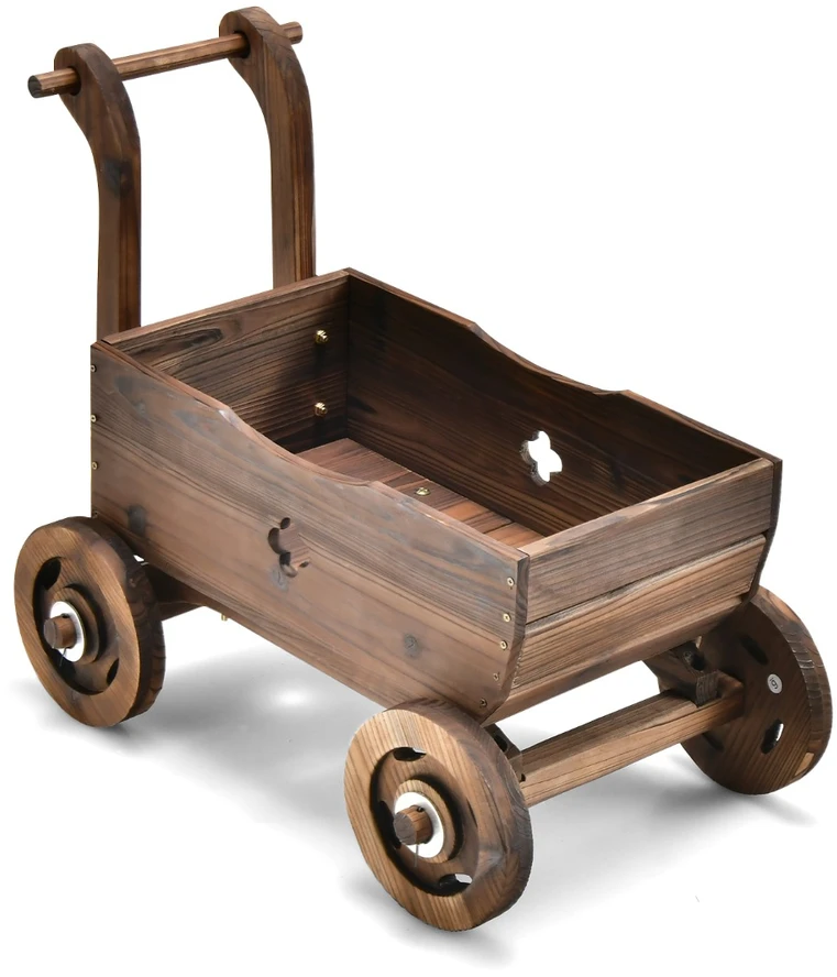 Promotion Dekoratyvinis medinis vežimėlis su rankena ir ratukais, rustic ruda