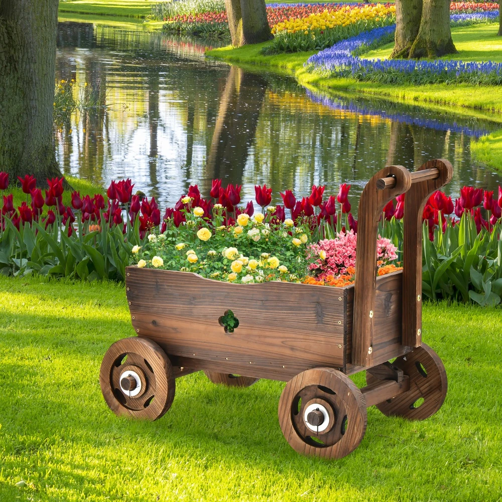 Promotion Dekoratyvinis medinis vežimėlis su rankena ir ratukais, rustic ruda