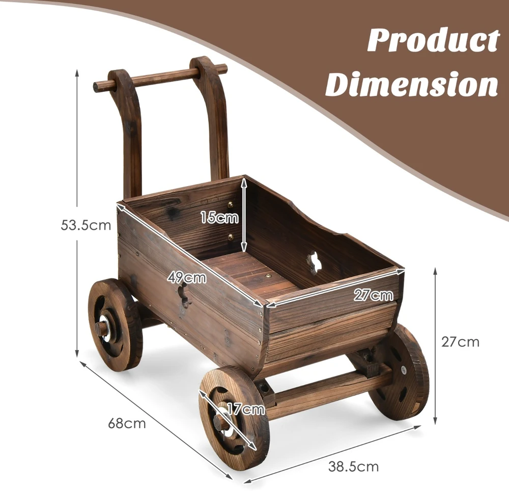 Promotion Dekoratyvinis medinis vežimėlis su rankena ir ratukais, rustic ruda