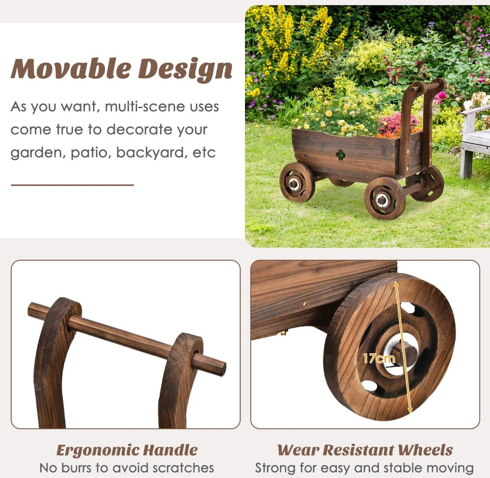 Promotion Dekoratyvinis medinis vežimėlis su rankena ir ratukais, rustic ruda