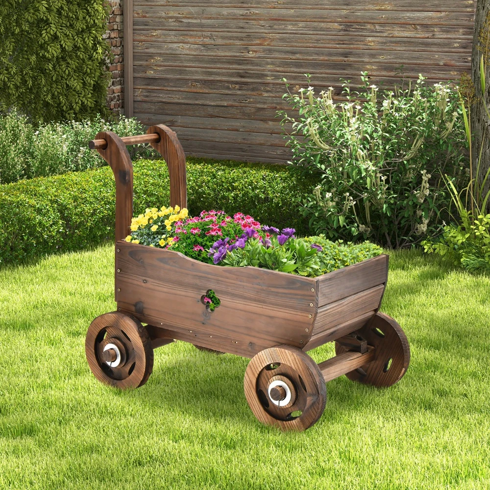 Promotion Dekoratyvinis medinis vežimėlis su rankena ir ratukais, rustic ruda