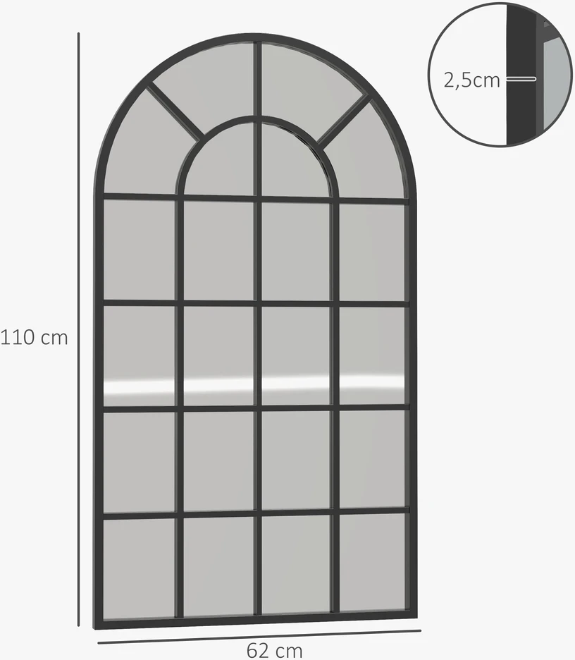 Aosom Dekoratyvinis sieninis veidrodis, juodas, 65 x 2,5 x 110 cm