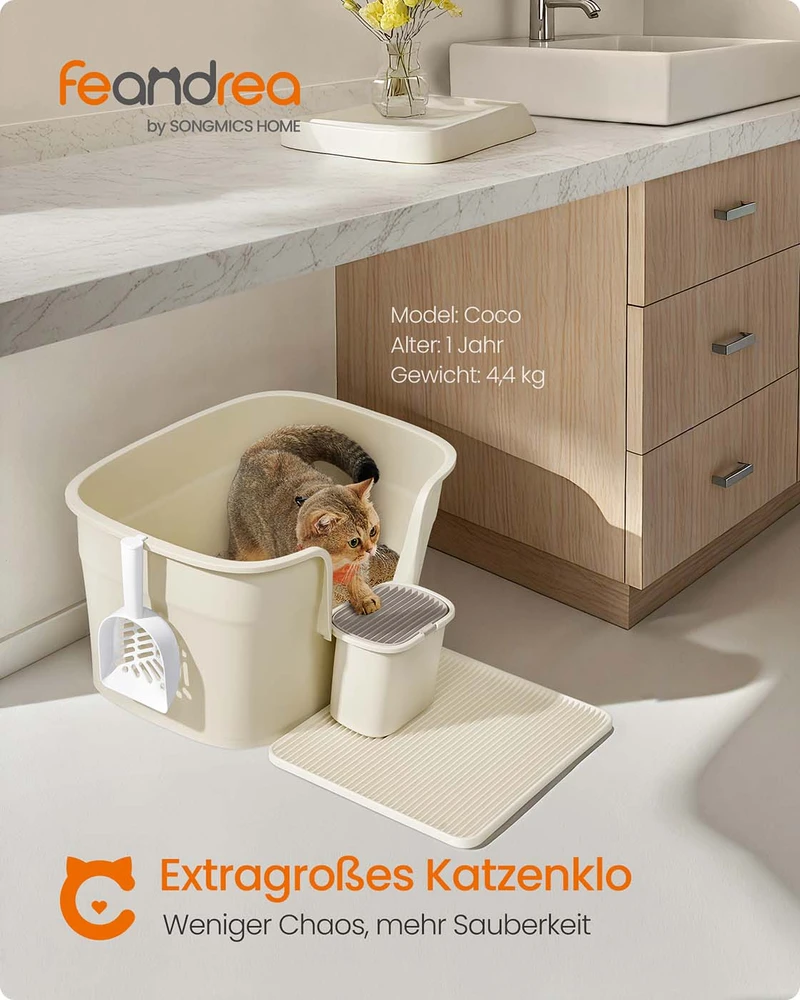 Koduva Didelė kačių kraiko dėžė su aukštomis sienelėmis, smėlio beige, 64 x 76 x 33 cm