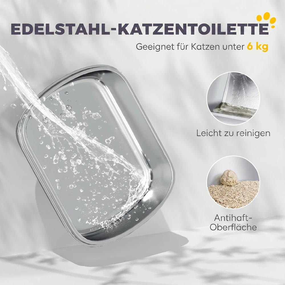 Aosom Didelė nerūdijančio plieno kačių tualeto dėžė, uždara kačių kraiko dėžė, tamsiai pilka