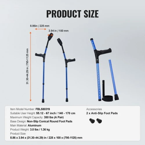 VEVOR Dilbio ramentai suaugusiesiems, aliumininiai, reguliuojamo aukščio 80-113 cm, 1 pora, iki 159 kg