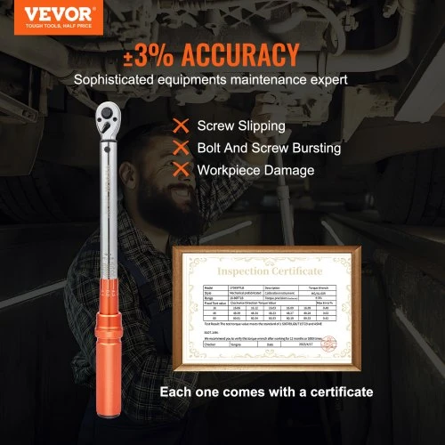 VEVOR Dinamometrinis raktas 23157,4 N·m, 3/8, 14-110 Nm, su adapteriais ir prailginimo strypu