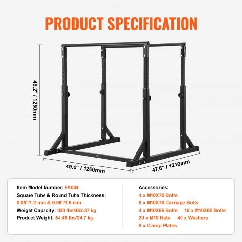 VEVOR Dip bar stovas FA004, reguliuojamas aukštis, apkrova iki 363 kg, 126 x 121 x 125 cm