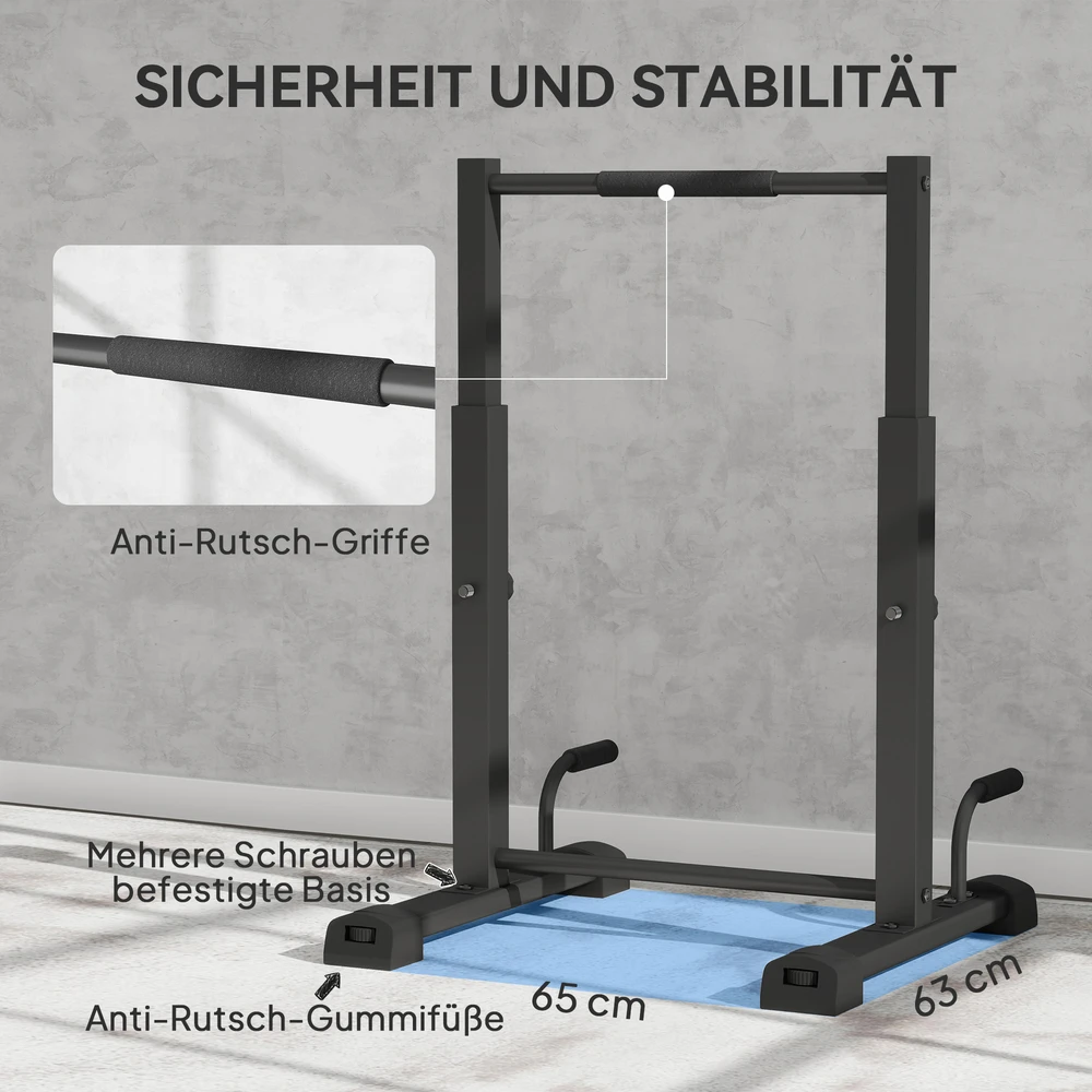 Aosom Dip stotis, prisitraukimų stovai, reguliuojamas aukštis 93-117 cm, 540 kg, juoda