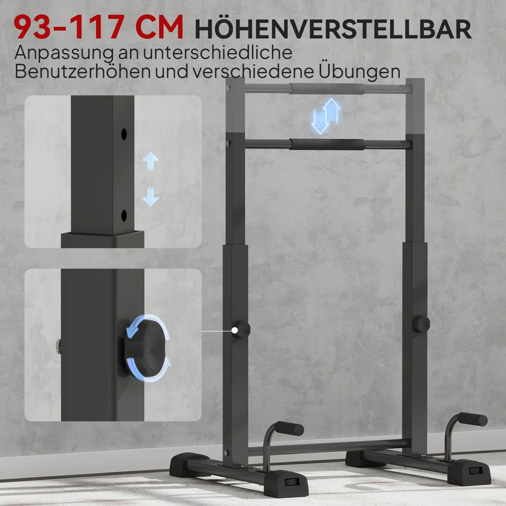 Aosom Dip stotis, prisitraukimų stovai, reguliuojamas aukštis 93-117 cm, 540 kg, juoda